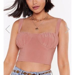 RUCHE TAUPE CROP TOP, NEVER WORN!